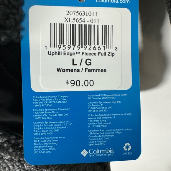 Columbia Women’s Size Large Shark Gray Uphill Edge Fleece Full Zip Jacket New - Picture 5 of 6